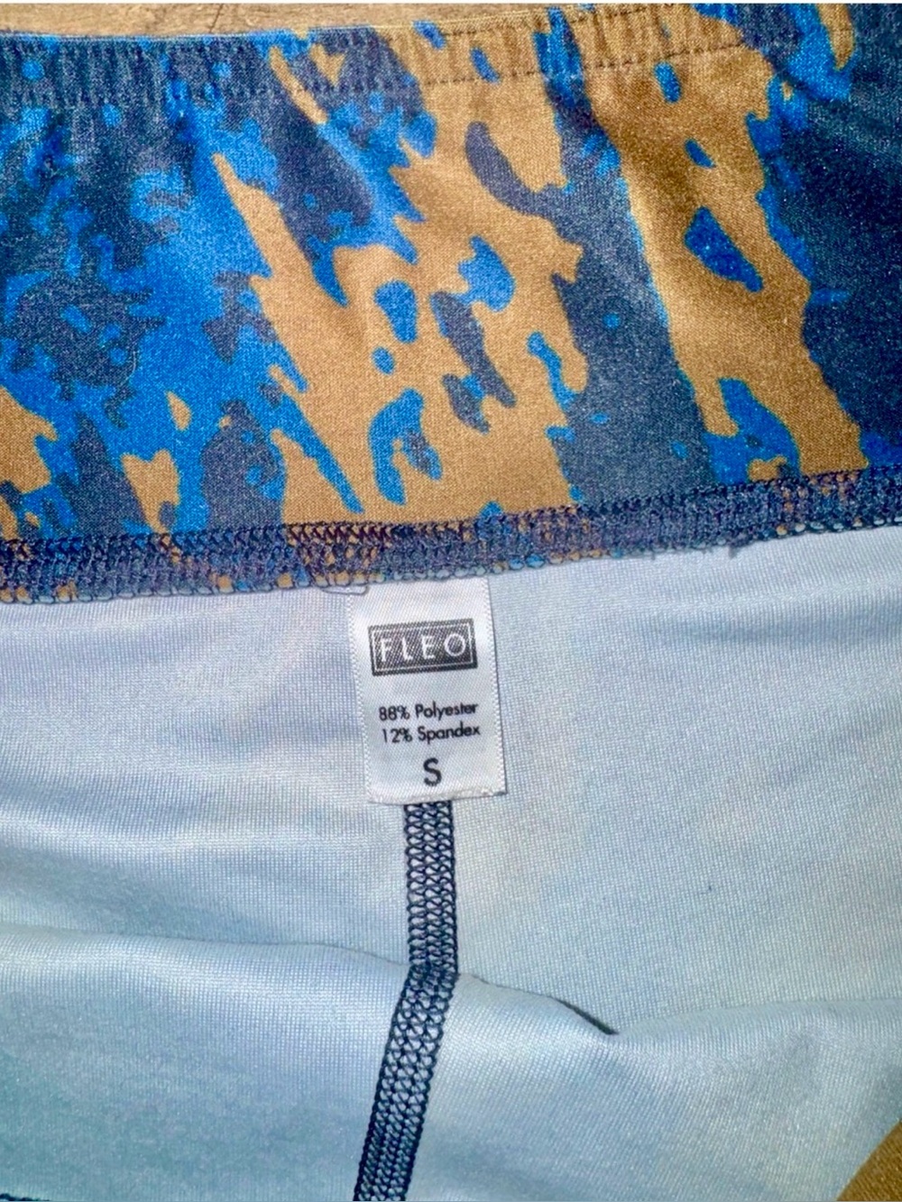 FLEO Booty Shorts Small Blue Tan Abstract Camo CrossFit Gym Training - Picture 3 of 4
